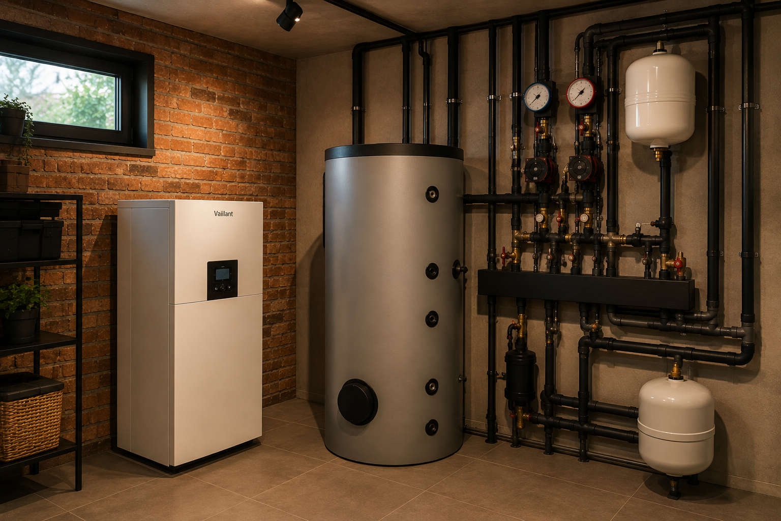 Nowoczesna kotłownia z instalacją Vaillant